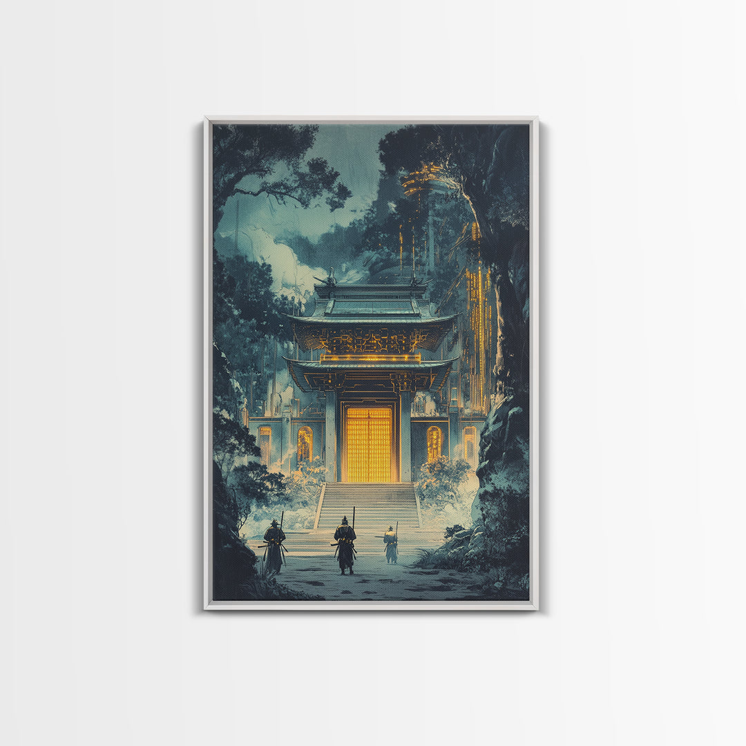 Moody Temple Gate Wall Art, Japanese Dark Academia Decor, Fantasy Landscape Print, Dramatic Office Wall Decor, Framed Art Print