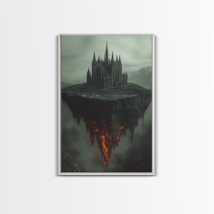 Floating Gothic Cathedral Wall Art, Dark Fantasy Canvas Print, Surreal Castle Decor, Moody Statement Artwork, Office Decor