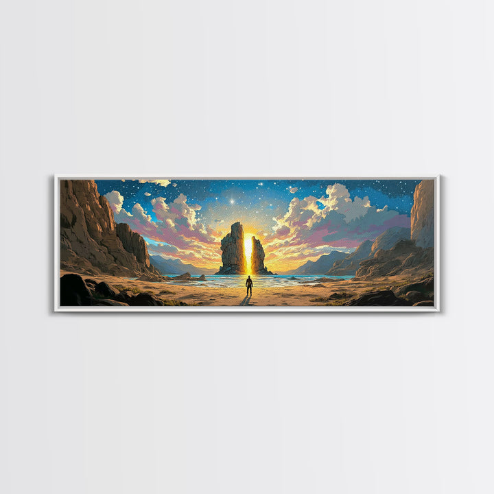 Golden Canyon Monolith At Sunrise Canvas Print, Epic Fantasy Landscape Wall Art, Modern Home Decor For Living Room Housewarming Gift