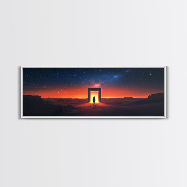 Starry Desert Portal Doorway Wall Art, Cosmic Sci Fi Landscape Canvas, Southwestern Modern Decor, Large Horizontal Print