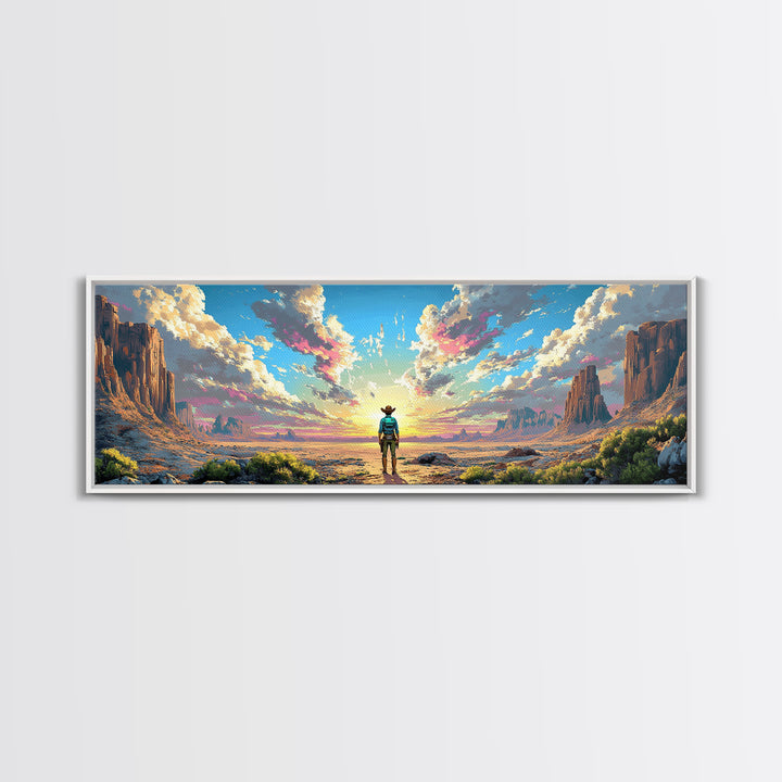 Cowboy Desert Mesa Wall Art, Vast Western Sunrise Landscape, Panoramic Canvas Print, Rustic Home Decor For Living Room Art