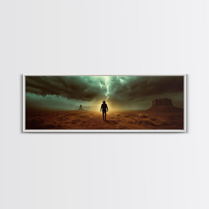 Lightning Storm Desert Cowboy Canvas Print, Large Moody Rustic Western Landscape, Dramatic Wall Art, Masculine Office Decor
