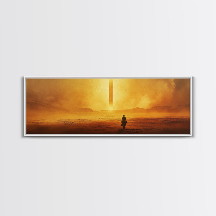 Golden Desert Monolith Wall Art, Cinematic Sci Fi Landscape, Minimalist Canvas Print, Warm Earth Tone Living Room Decor Art