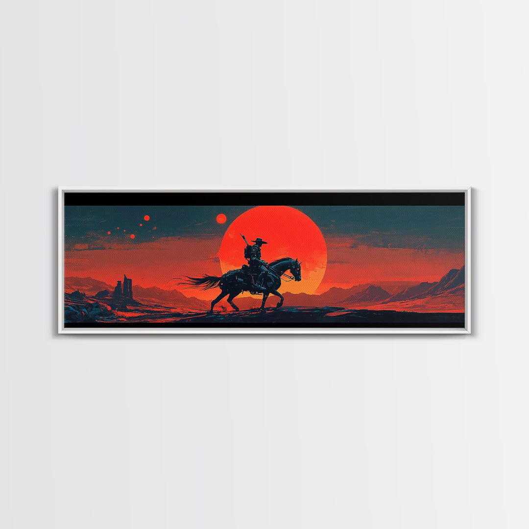 Lone Cowboy At Red Desert Sunset Wall Art, Western Landscape Canvas, Southwestern Decor, Large Horizontal Art Print, Ranch Home Decor