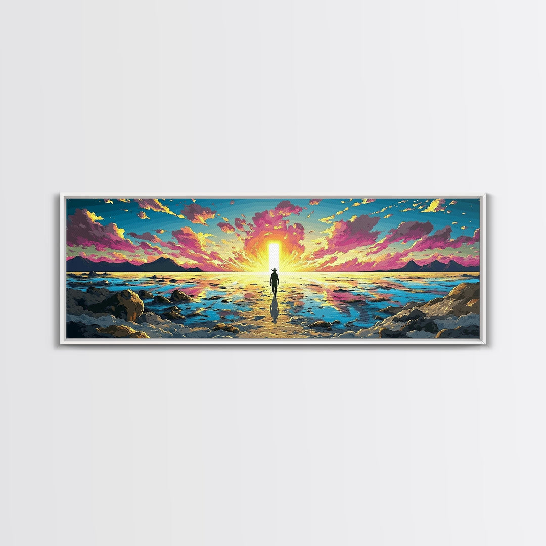 Vibrant Ocean Sunrise Explorer Canvas Print, Panoramic Sci Fi Seascape Wall Art For Coastal Bedroom Decor And Living Room