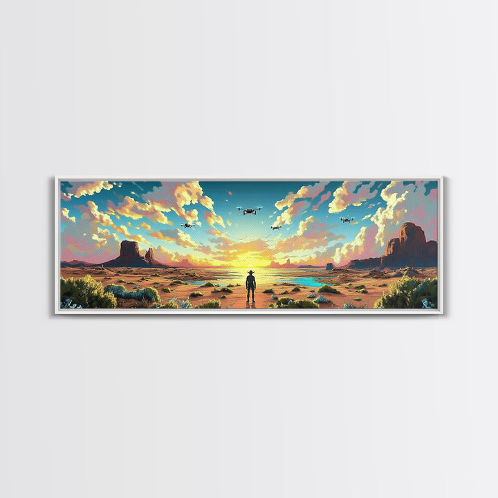 Desert Mesa Cowboy Wall Art, Panoramic Canvas Print, Western Landscape, Southwestern Decor, Large Living Room Wall Decor