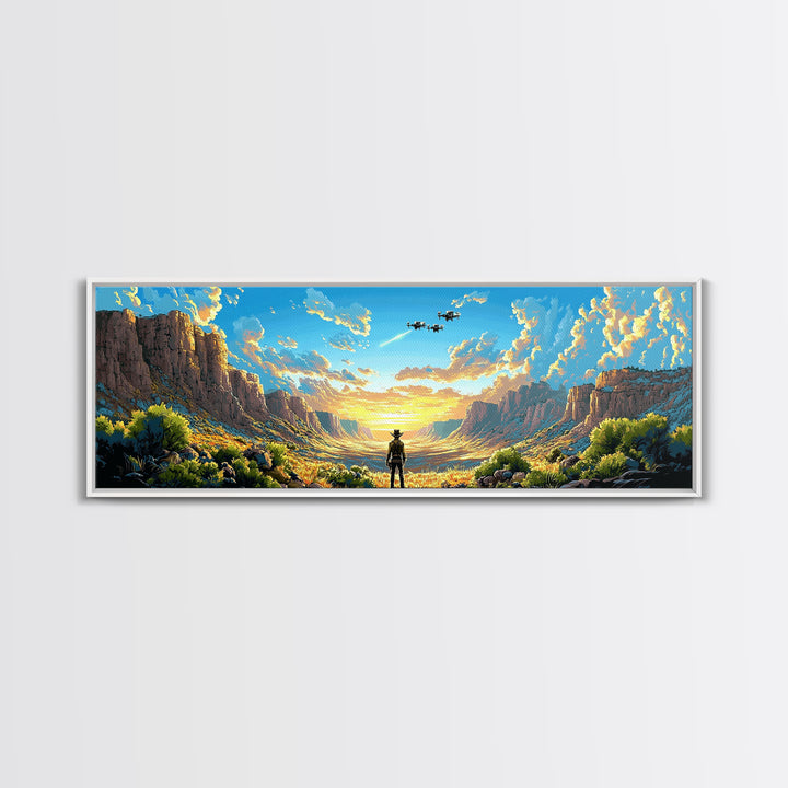 Sunlit Canyon Cowboy Wall Art, Panoramic Canvas Print, Southwestern Landscape, Western Decor, Large Living Room Wall Decor