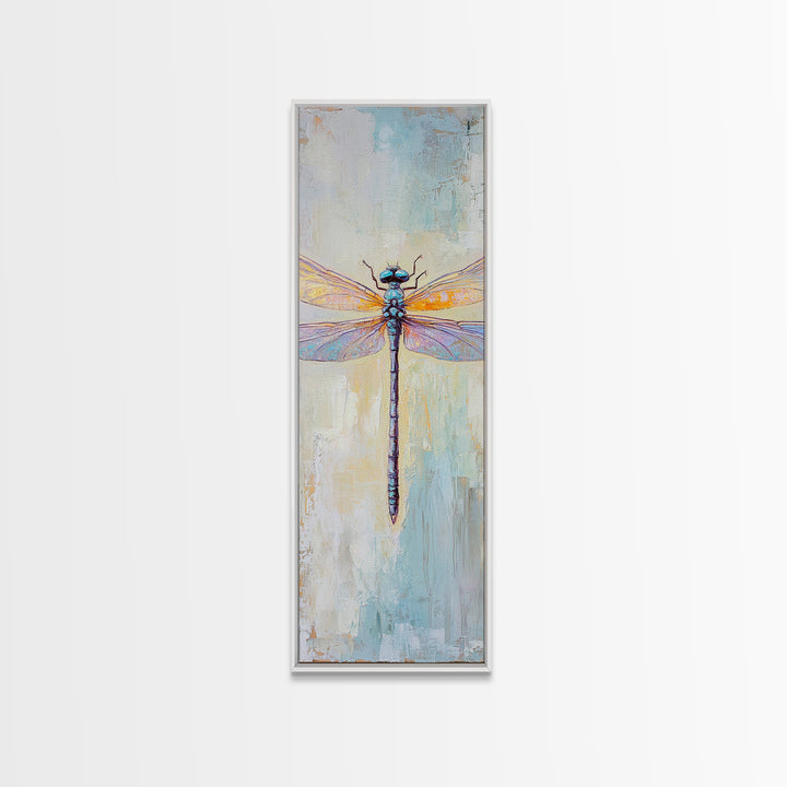 Iridescent Dragonfly Framed Canvas Print, Nature Wall Art, Insect Illustration, Coastal Blue Decor, Gift For Nature Lover