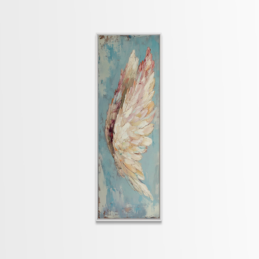Textured White Angel Wing Wall Art, Celestial Decor, Spiritual Wall Decor, Feminine Art Print, Angel Art, Blue Bedroom Decor
