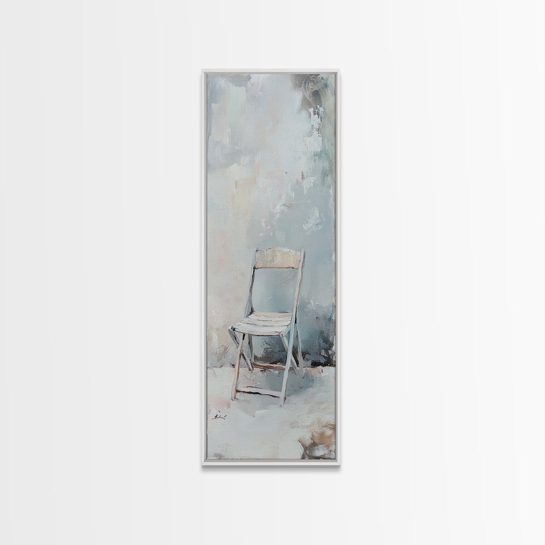 Minimal White Folding Chair Framed Canvas Print, Neutral Wall Art, Minimalist Living Room Decor, Office Decor, Japandi Art