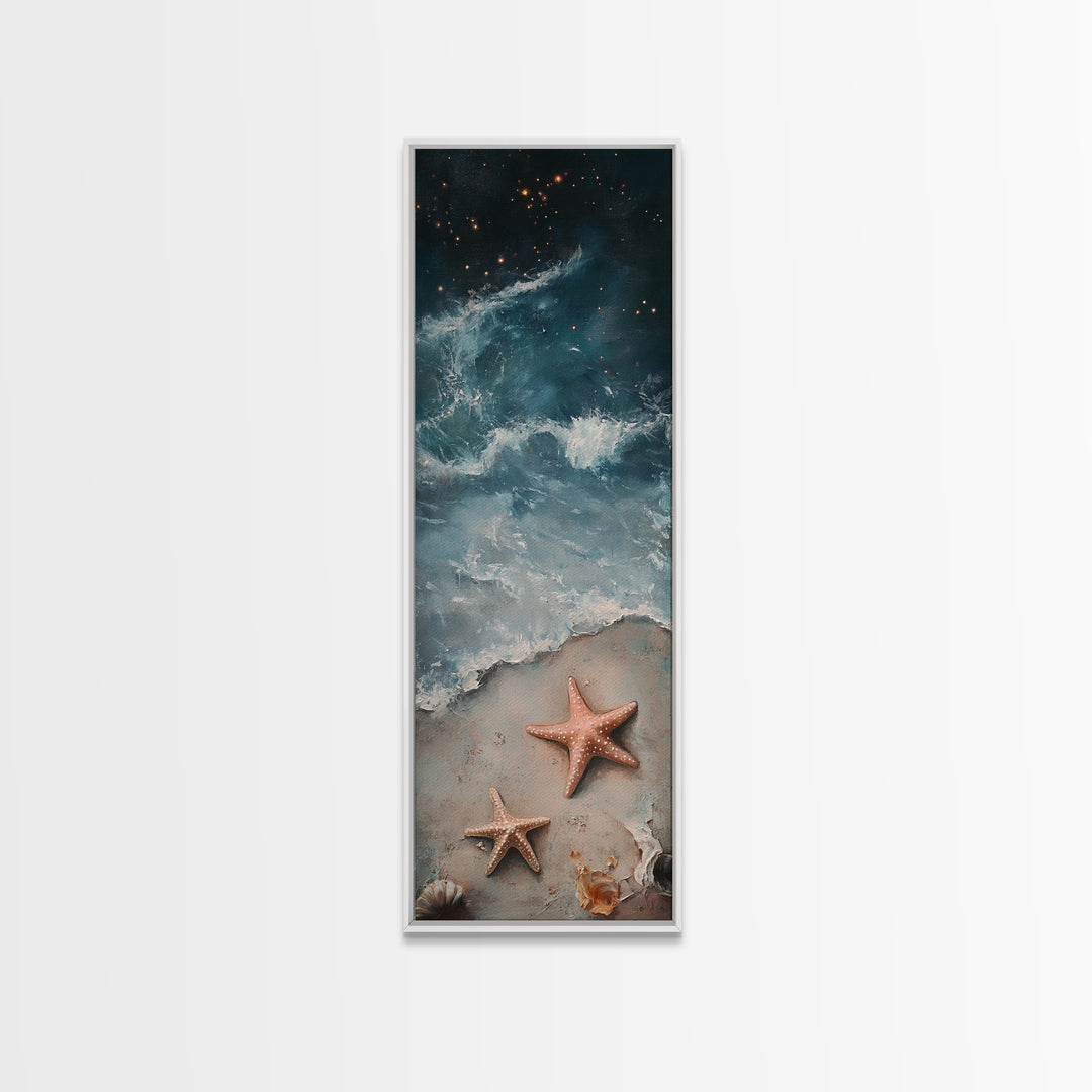 Starfish On Sandy Shore With Moody Ocean Waves Canvas Print, Coastal Wall Art, Beach House Decor, Nautical Gift For Living Room Decor