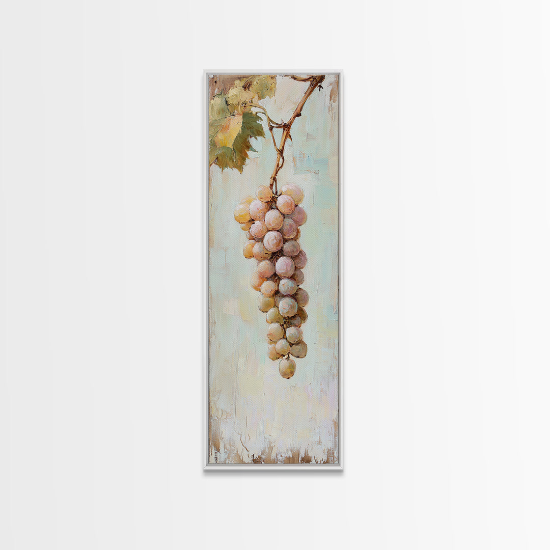 Soft White Grapes Hanging From Vine Canvas Print, French Country Wall Art, Rustic Kitchen Decor, Vineyard Gift For Her, Home Decor
