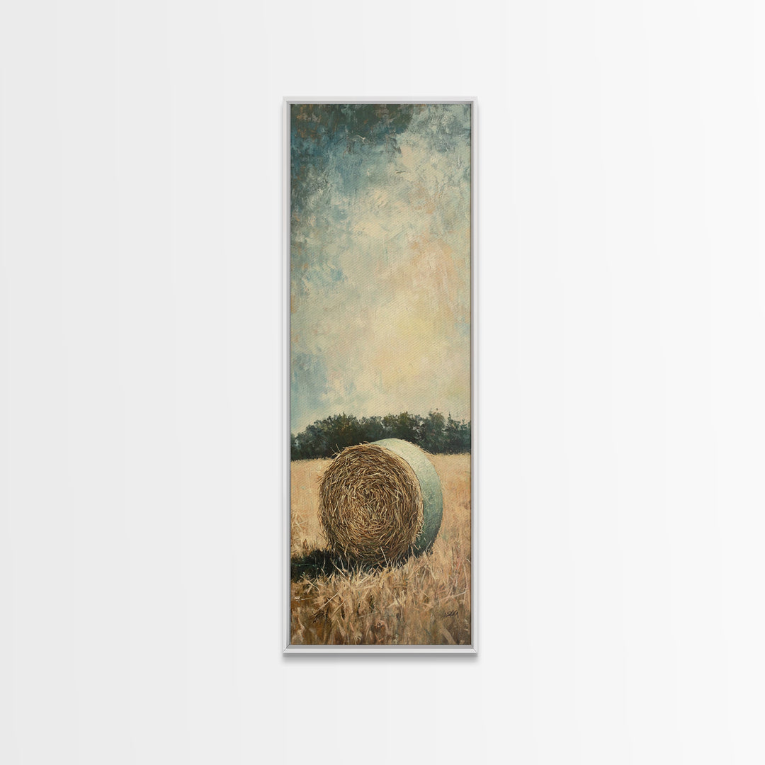 Golden Hay Bale Field Wall Art, Rustic Country Landscape Canvas Print, Farmhouse Decor, Large Nature Art For Living Room
