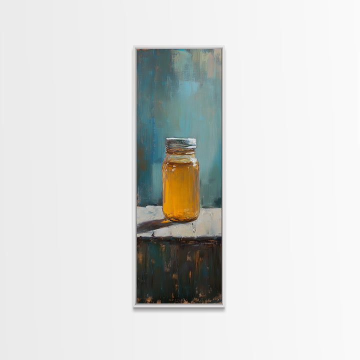 Amber Honey Jar Still Life Canvas Print, Rustic Kitchen Wall Art, Farmhouse Decor, Warm Neutral Food Art Home Decor Gift For Her