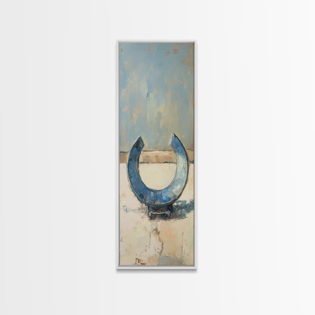 Blue Horseshoe Rustic Western Wall Art, Farmhouse Country Canvas Print, Lucky Horse Decor, Cowgirl Home Decor Gift For Him Or Her