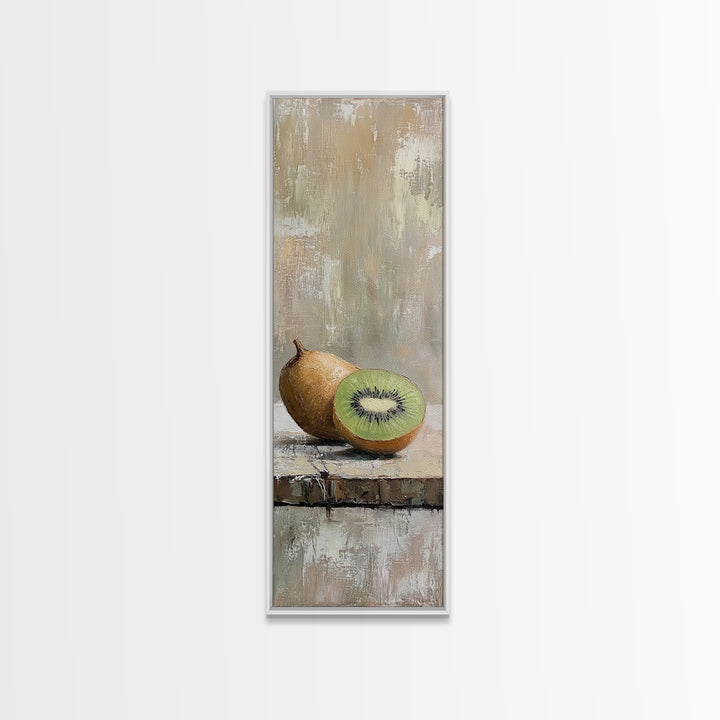 Kiwi Fruit Still Life Canvas Print, Minimalist Kitchen Wall Art, Neutral Food Painting, Rustic Dining Room Decor, Gift For Foodie