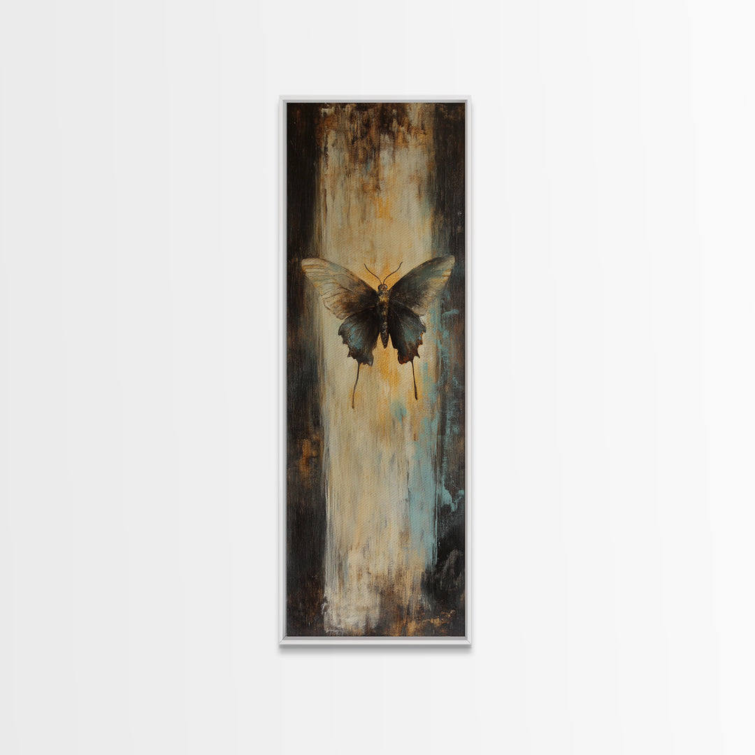 Moody Black Butterfly On Textured Gold Canvas Print, Dark Academia Wall Decor, Gothic Nature Art, Gift For Her, Bedroom Decor