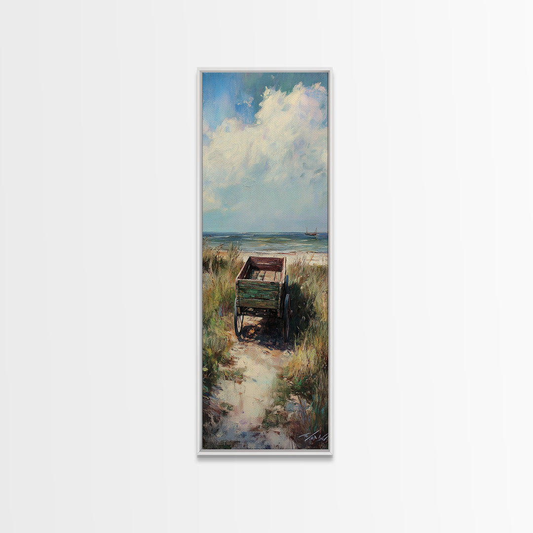 Beach Path To Green Chair Wall Art, Coastal Landscape Painting, Ocean Wall Art, Beach House Decor, Seaside Decor, Large Canvas Print