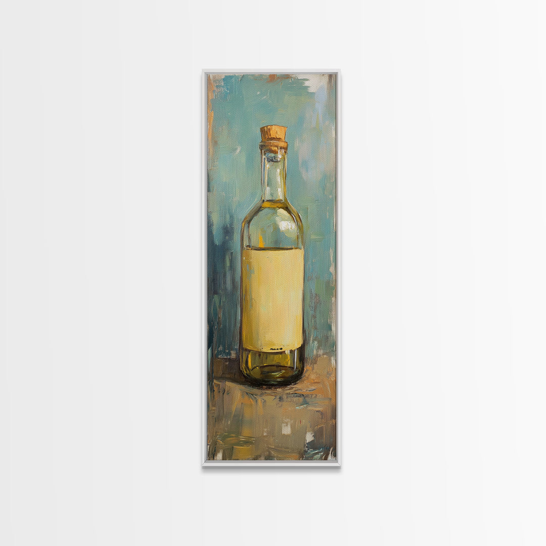 Golden Olive Oil Bottle Canvas Print, Mediterranean Kitchen Wall Art, Still Life Painting, Rustic Kitchen Decor, Foodie Gift