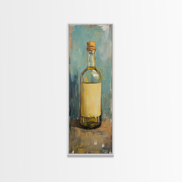 Golden Olive Oil Bottle Canvas Print, Mediterranean Kitchen Wall Art, Still Life Painting, Rustic Kitchen Decor, Foodie Gift