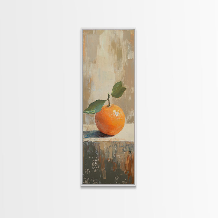 Orange With Green Leaves Canvas Print, Fruit Still Life Wall Art, Kitchen Wall Decor, Citrus Art Print, Modern Home Decor
