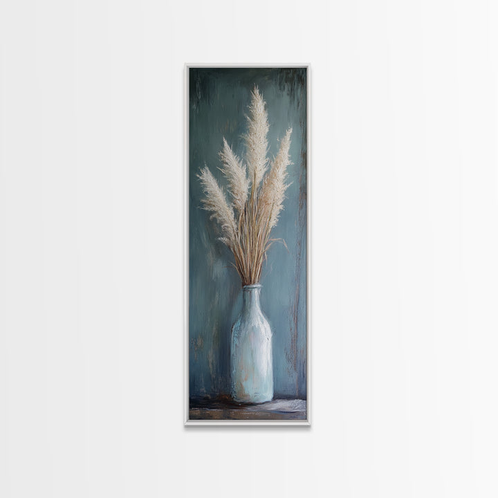 Pampas Grass In Blue Vase Framed Canvas Print, Neutral Wall Art For Living Room Decor, Boho Home Decor And Rustic Gift For Her