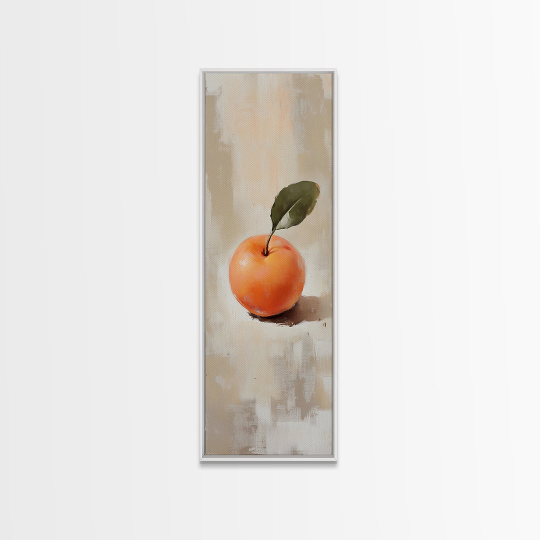 Orange Fruit With Green Leaf Canvas Print, Minimalist Kitchen Wall Art For Dining Room Decor, Neutral Home Decor And Foodie Gift