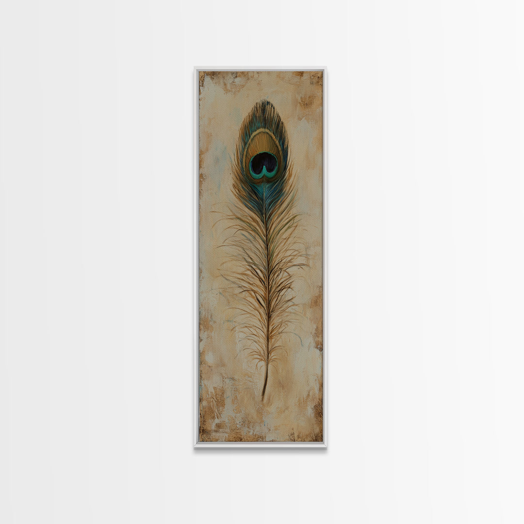 Peacock Feather Wall Art, Rustic Boho Canvas Print, Nature Inspired Art For Bedroom Decor And Cozy Living Room Decor And Home Decor