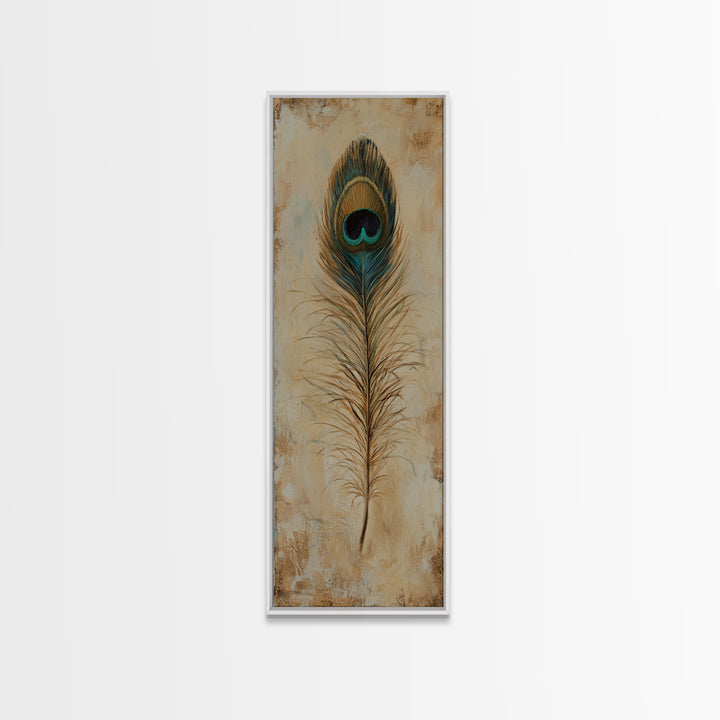 Peacock Feather Wall Art, Rustic Boho Canvas Print, Nature Inspired Art For Bedroom Decor And Cozy Living Room Decor And Home Decor