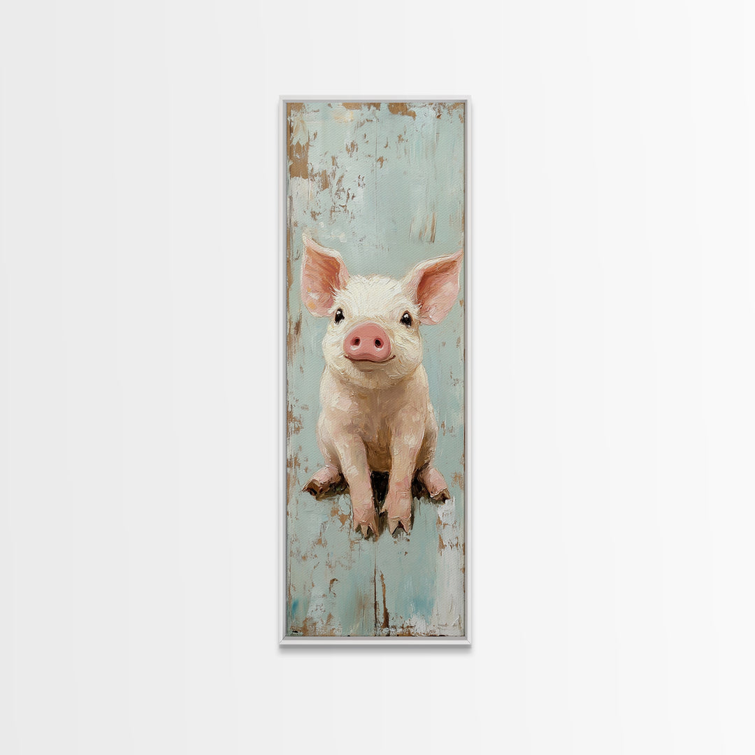Adorable Baby Pig Portrait Wall Art, Farm Animal Nursery Decor, Rustic Farmhouse Canvas Print, Cute Piglet Gift For Kids