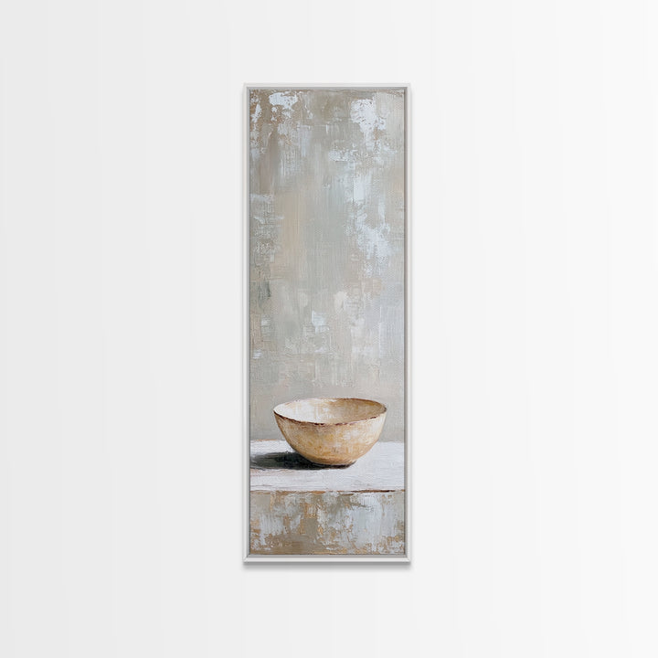 Neutral Ceramic Bowl Still Life Framed Canvas Print, Minimalist Kitchen Wall Art For Rustic Modern Farmhouse Home Decor Gift