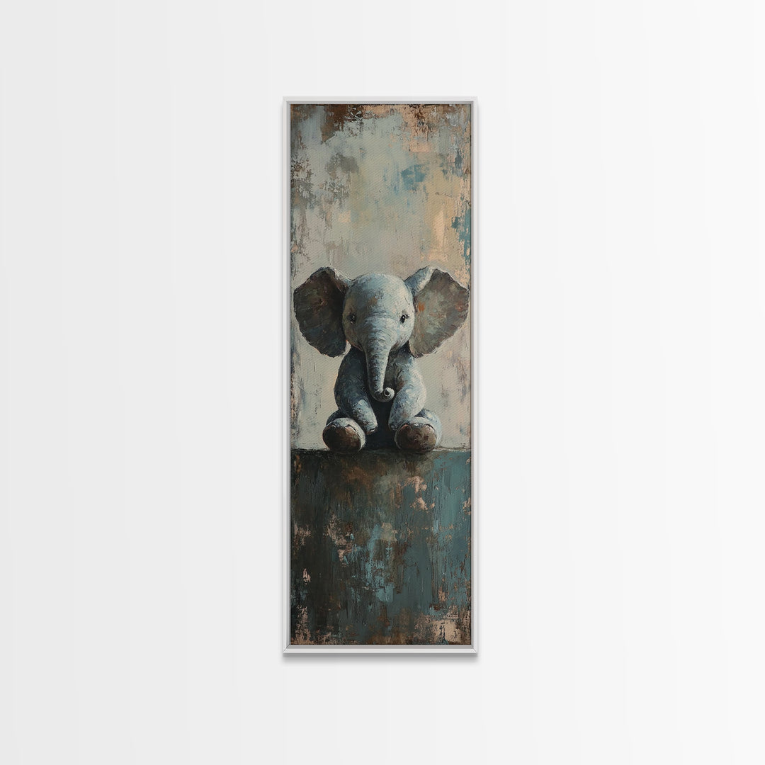 Cute Baby Elephant Portrait Wall Art, Whimsical Animal Canvas Print For Nursery Decor, Kids Room Decor And Safari Theme Gift