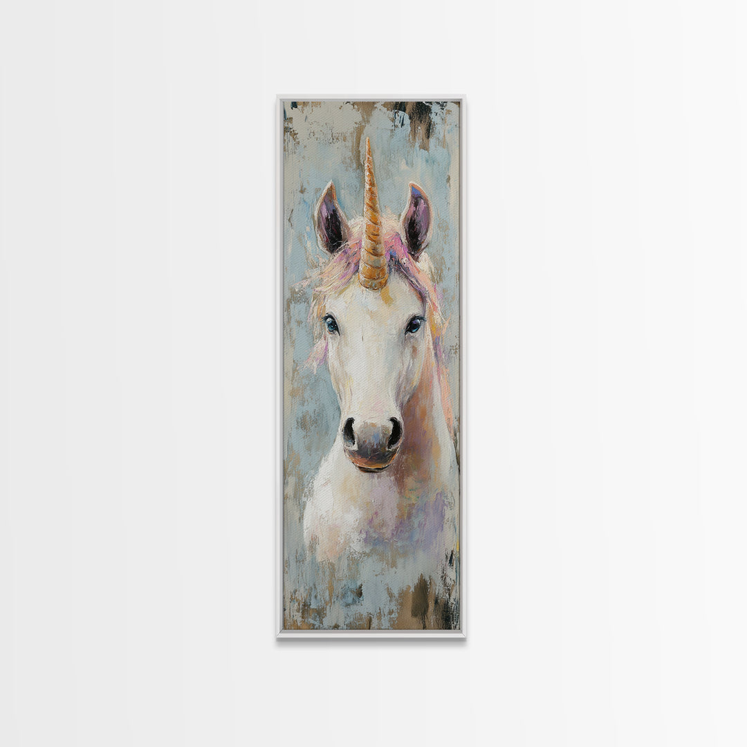 Whimsical Unicorn Portrait Framed Canvas Print, Fantasy Animal Wall Art For Girls Room Decor, Kids Room Decor And Magical Gift