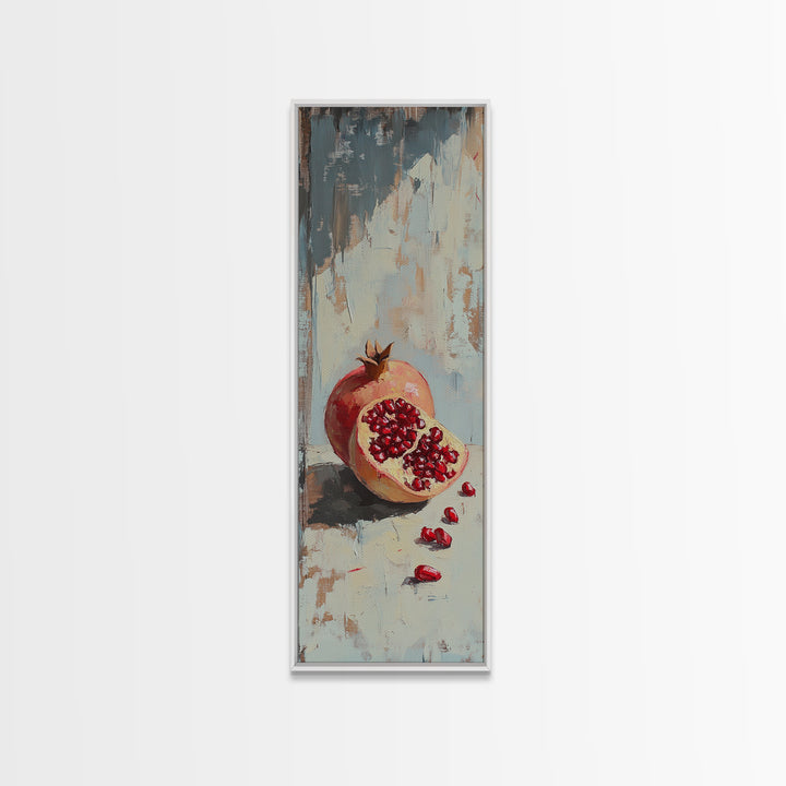 Red Pomegranate Still Life Wall Art, Rustic Fruit Canvas Print For Kitchen Decor, Dining Room Decor And Food Lover Art Gift