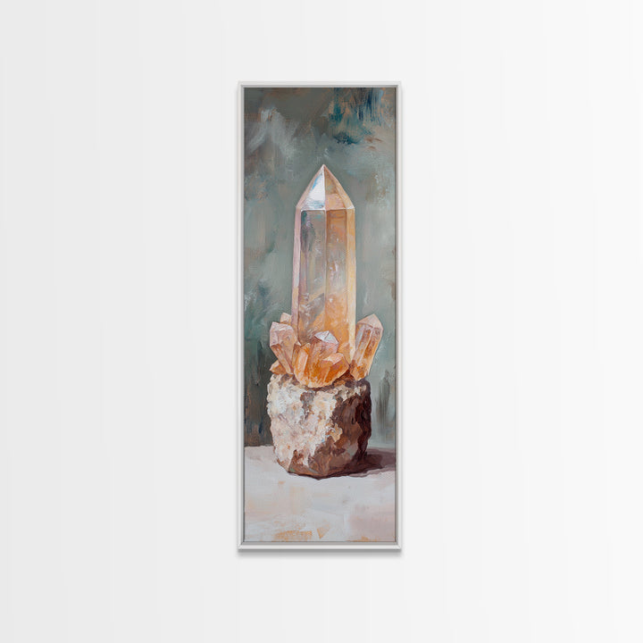 Glowing Crystal Cluster Oil Painting Wall Art, Boho Spiritual Home Decor, Mystical Gift For Her, Neutral Canvas Wall Art
