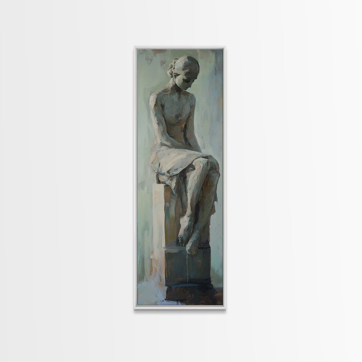 Seated Classical Female Statue Figure Wall Art, Neutral Figurative Decor, Dark Academia Art, Elegant Living Room Print Gift
