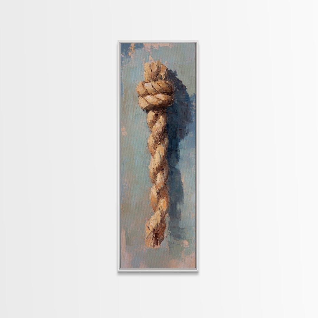Hanging Nautical Rope Knot Canvas Print, Coastal Wall Art, Rustic Beach House Decor, Masculine Office Art Gift For Him Print