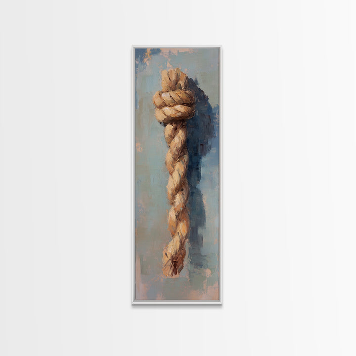 Hanging Nautical Rope Knot Canvas Print, Coastal Wall Art, Rustic Beach House Decor, Masculine Office Art Gift For Him Print