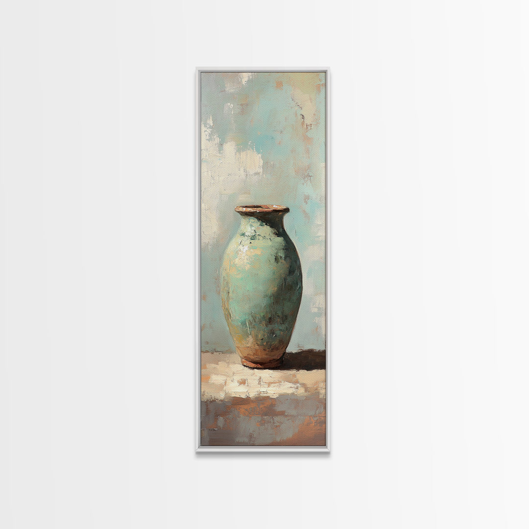 Turquoise Ceramic Vase Still Life Canvas Print, Minimalist Wall Art, Rustic Farmhouse Decor, Neutral Kitchen Wall Art Decor