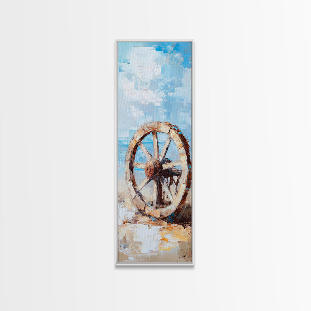Weathered Wagon Wheel By Blue Sky Canvas Print, Rustic Western Wall Art, Farmhouse Decor, Country Home Wall Decor, Large Living Room Decor