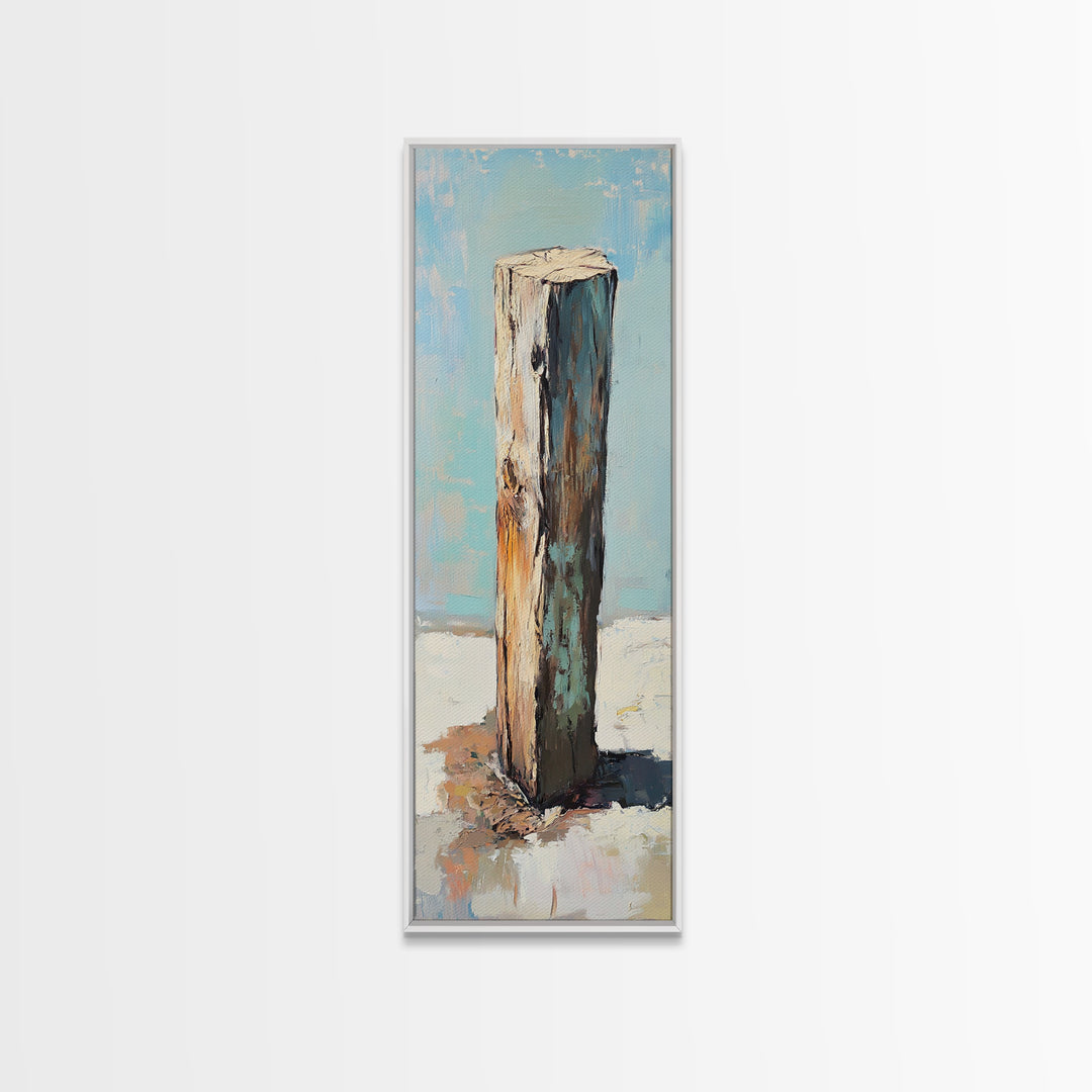 Weathered Wooden Post By Sea Canvas Print, Rustic Coastal Wall Art, Beach House Decor, Nautical Farmhouse Wall Decor, Entryway Decor