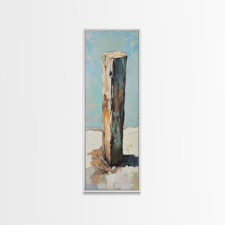 Weathered Wooden Post By Sea Canvas Print, Rustic Coastal Wall Art, Beach House Decor, Nautical Farmhouse Wall Decor, Entryway Decor