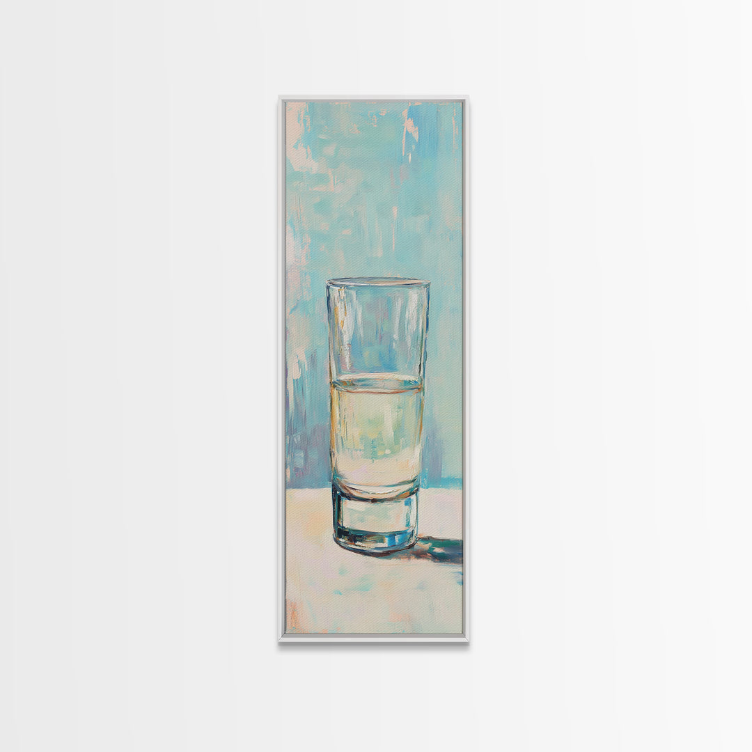 Minimal Glass Of Water Canvas Print, Aqua Blue Wall Art, Modern Kitchen Decor, Minimalist Bathroom Wall Decor, Still Life