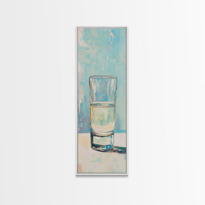 Minimal Glass Of Water Canvas Print, Aqua Blue Wall Art, Modern Kitchen Decor, Minimalist Bathroom Wall Decor, Still Life