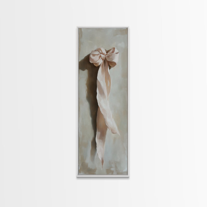 Soft Pink Ribbon Bow Canvas Print, Feminine Wall Art, Coquette Room Decor, Romantic Bedroom Art, Light Pink Wall Decor, Gift For Her