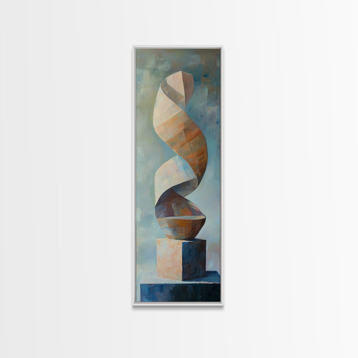 Neutral Twisting Abstract Sculpture Framed Canvas Print, Modern Geometric Wall Art, Japandi Home Decor For Living Room Wall Decor