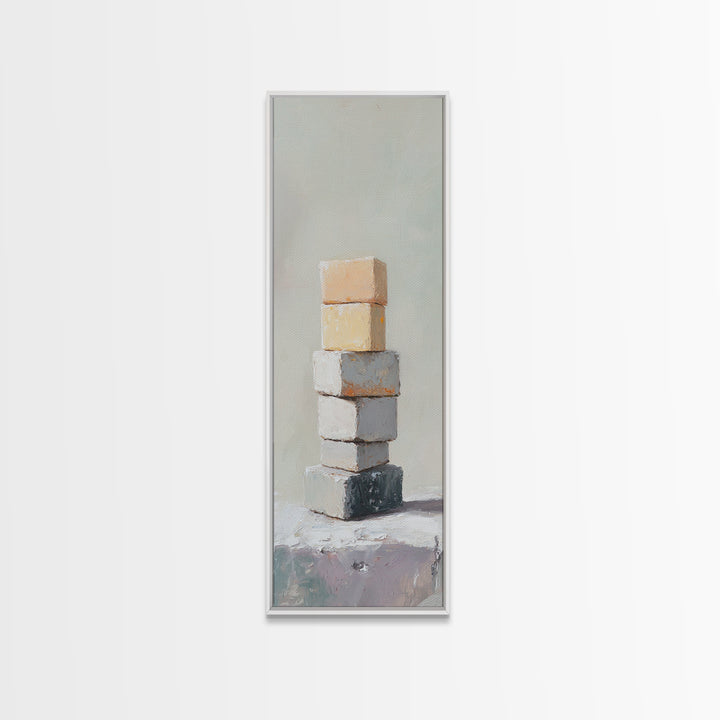Minimal Stacked Stone Blocks Wall Art, Neutral Wabi Sabi Canvas Print, Organic Modern Living Room Decor, Housewarming Gift