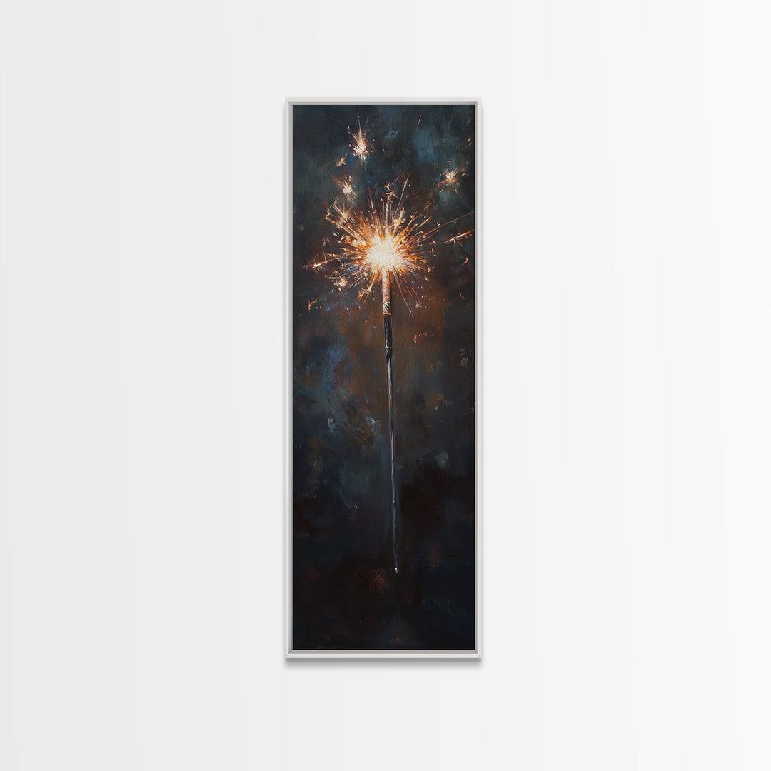 Glowing Sparkler On Dark Night Wall Art, Celebration Canvas Print, Moody Black And Gold Decor, New Year Gift For Party Lovers