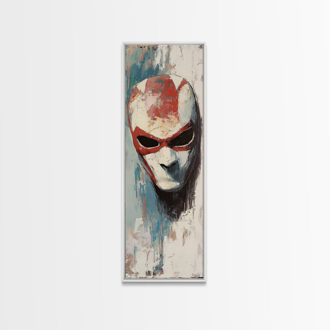Red And White Alien Mask Portrait Wall Art, Dark Surreal Canvas Print, Sci Fi Gothic Decor, Gaming Room Art, Gift For Him