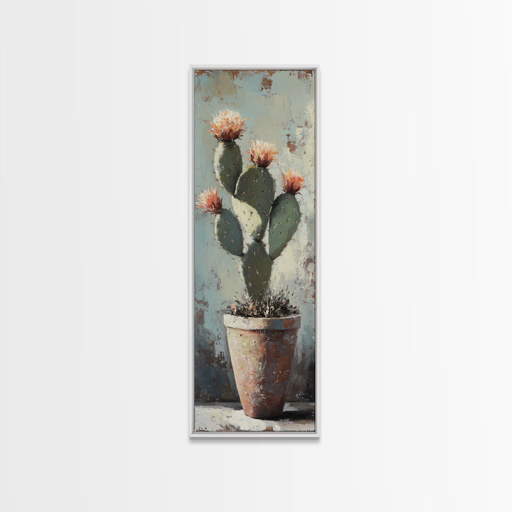 Blooming Prickly Pear Cactus In Clay Pot Wall Art, Southwestern Desert Decor, Botanical Canvas Print, Rustic Home Decor Art